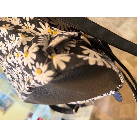 Daisy-Print Canvas & Faux Leather Backpack With Adjustable Straps & Buckle Closu - Picture 5 of 10